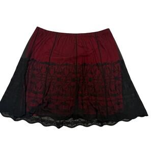 Lane Bryant Sheer Black Lace Deep Red Mini Skirt 28 Whimsigoth Fairy Grunge 90s
